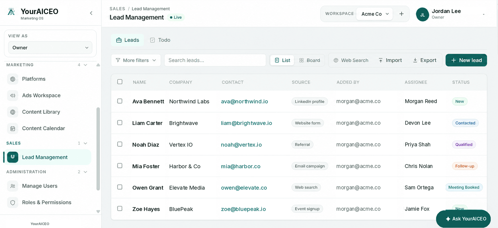 AI CEO Lead Management module